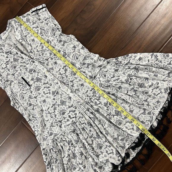Poupette St. Barth Size Small White Black Pattern Heni Tassel Mini Dress - Picture 4 of 13